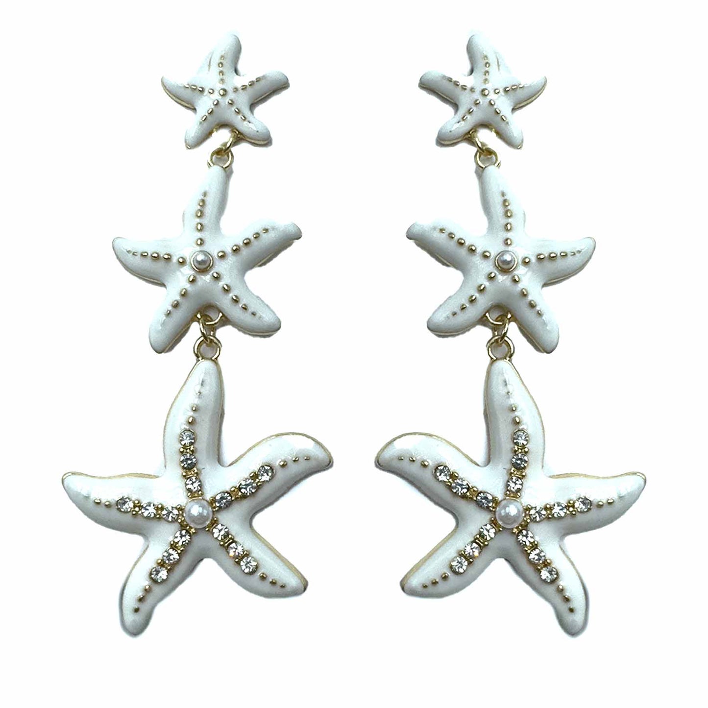 Palestro Milano Orecchini Trio di stelle marine con perle e zirconi