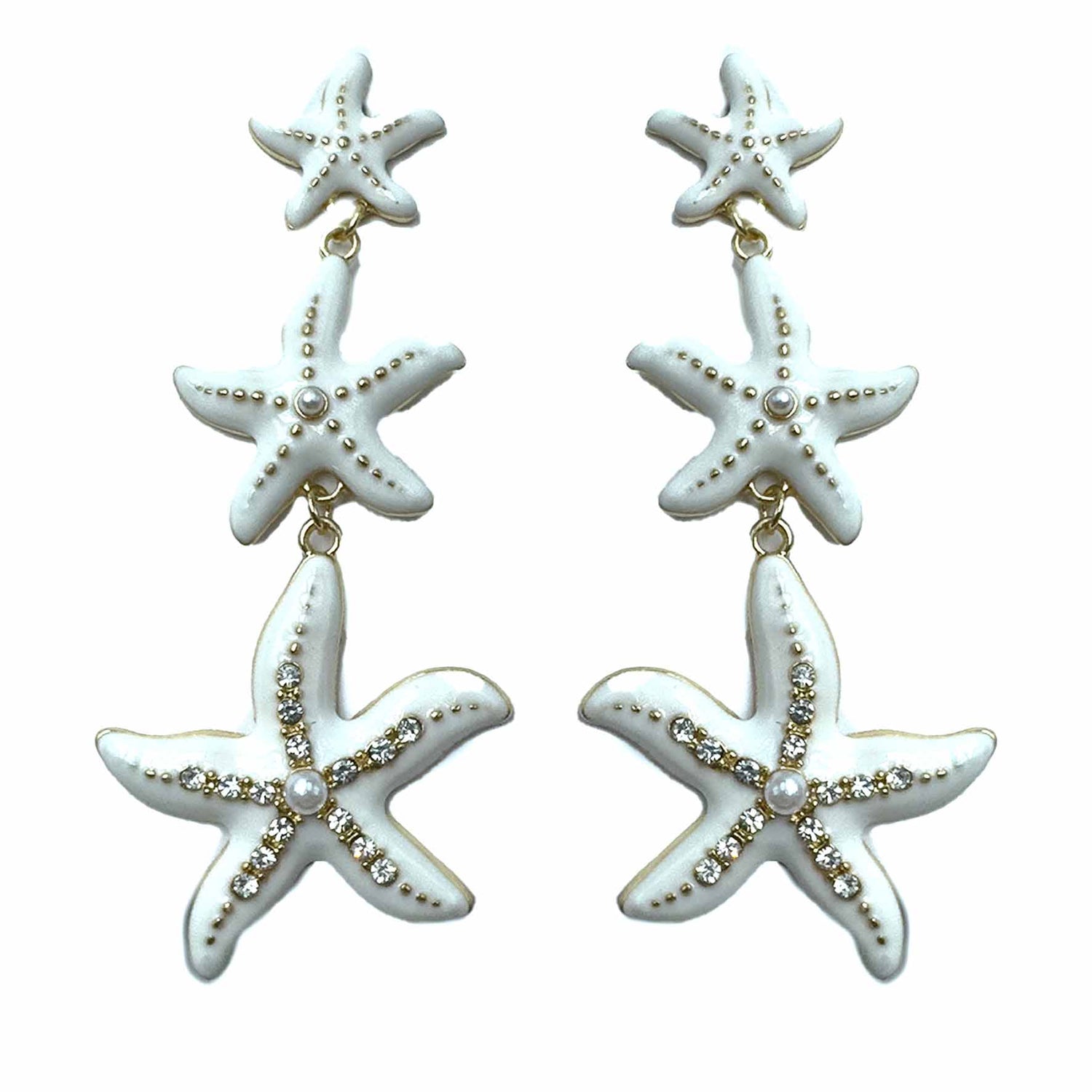 Palestro Milano Orecchini Trio di stelle marine con perle e zirconi