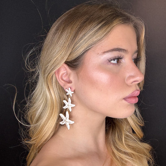 Palestro Milano Orecchini Trio di stelle marine con perle e zirconi