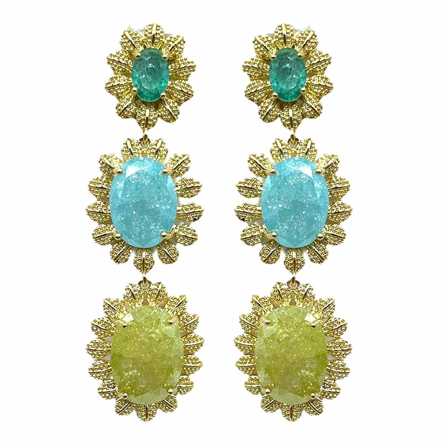 Palestro Milano Orecchini Verde/Azzurro Trio di girasoli preziosi