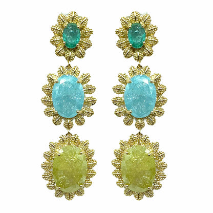 Palestro Milano Orecchini Verde/Azzurro Trio di girasoli preziosi