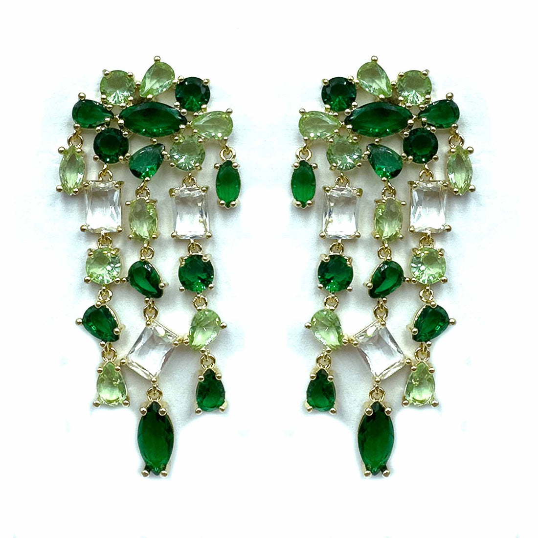 Palestro Milano Orecchini Verde Cascata geometrica di cristalli