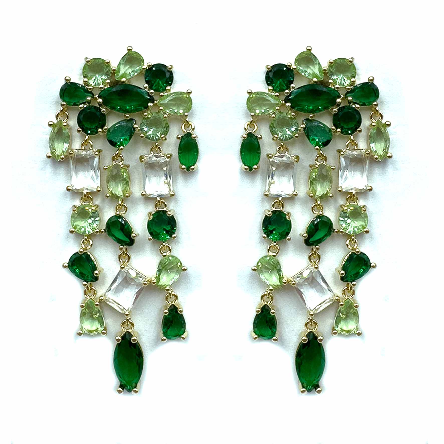 Palestro Milano Orecchini Verde Cascata geometrica di cristalli