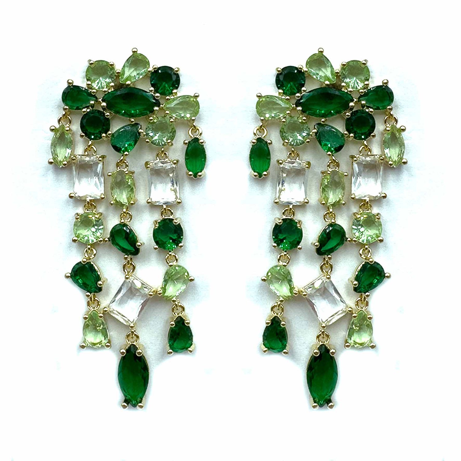 Palestro Milano Orecchini Verde Cascata geometrica di cristalli