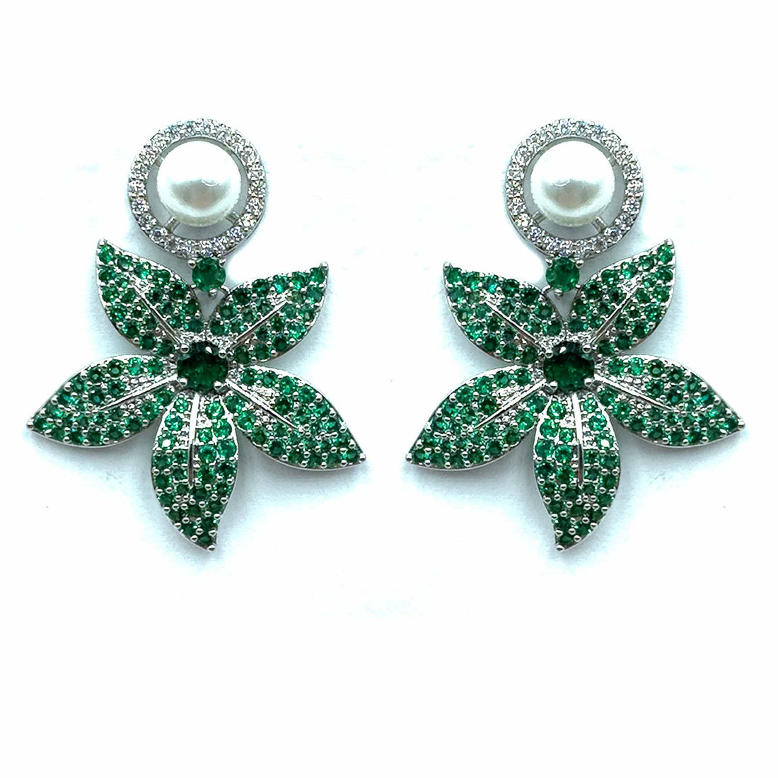 Palestro Milano Orecchini Verde con perlina Fogliolina di pavè