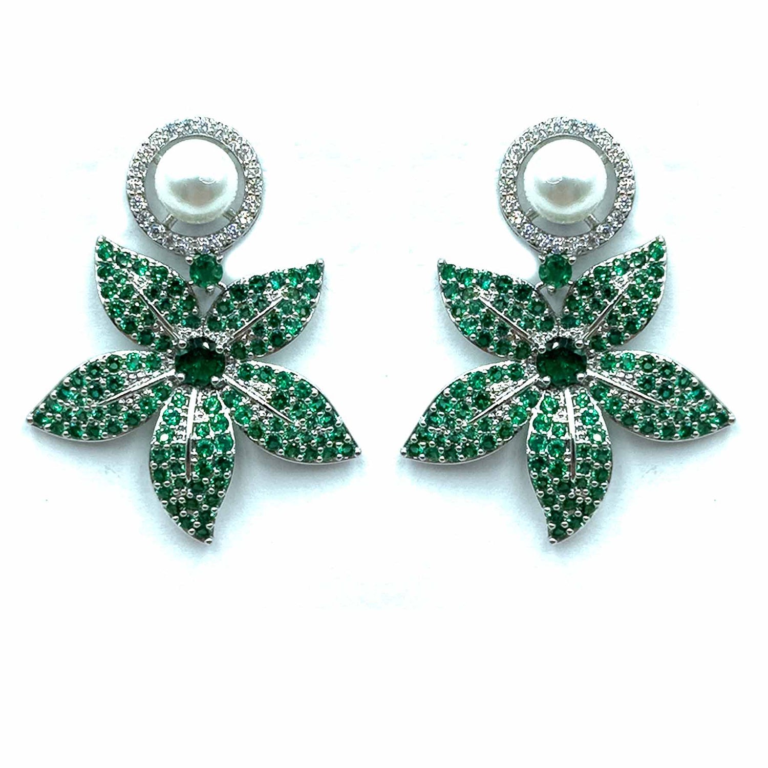 Palestro Milano Orecchini Verde con perlina Fogliolina di pavè