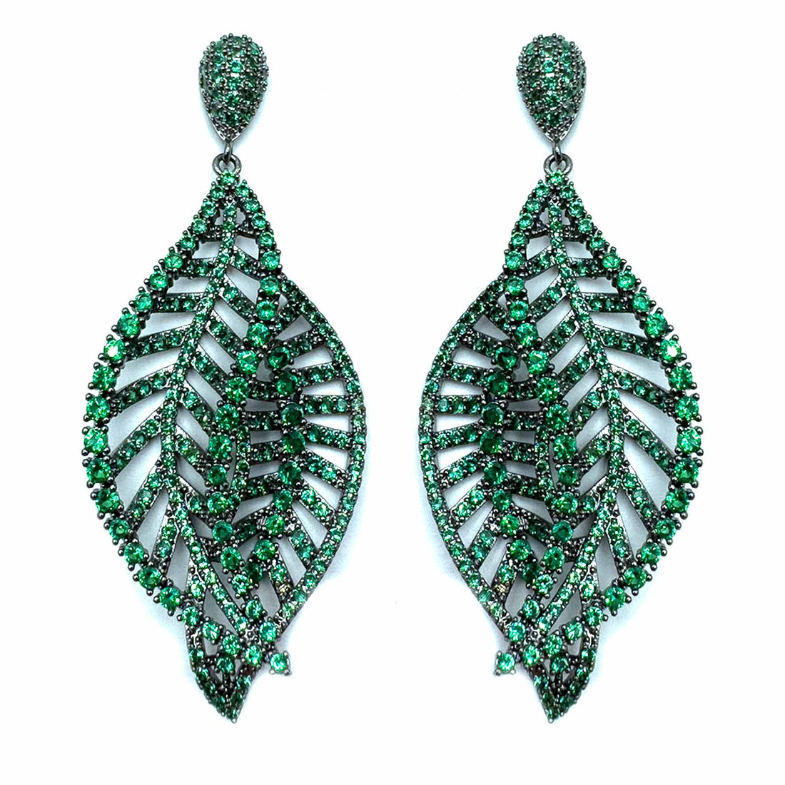 Palestro Milano Orecchini Verde Doppia foglia di Zirconi