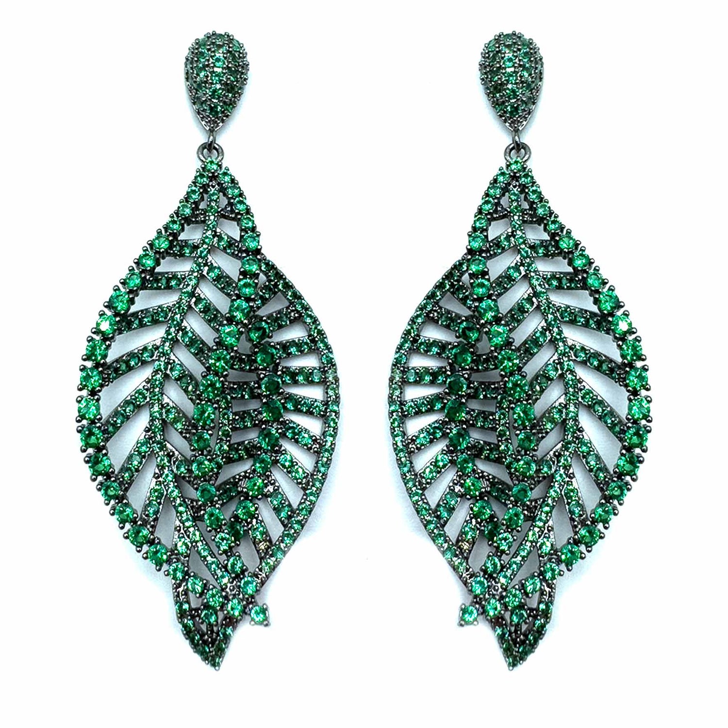 Palestro Milano Orecchini Verde Doppia foglia di Zirconi