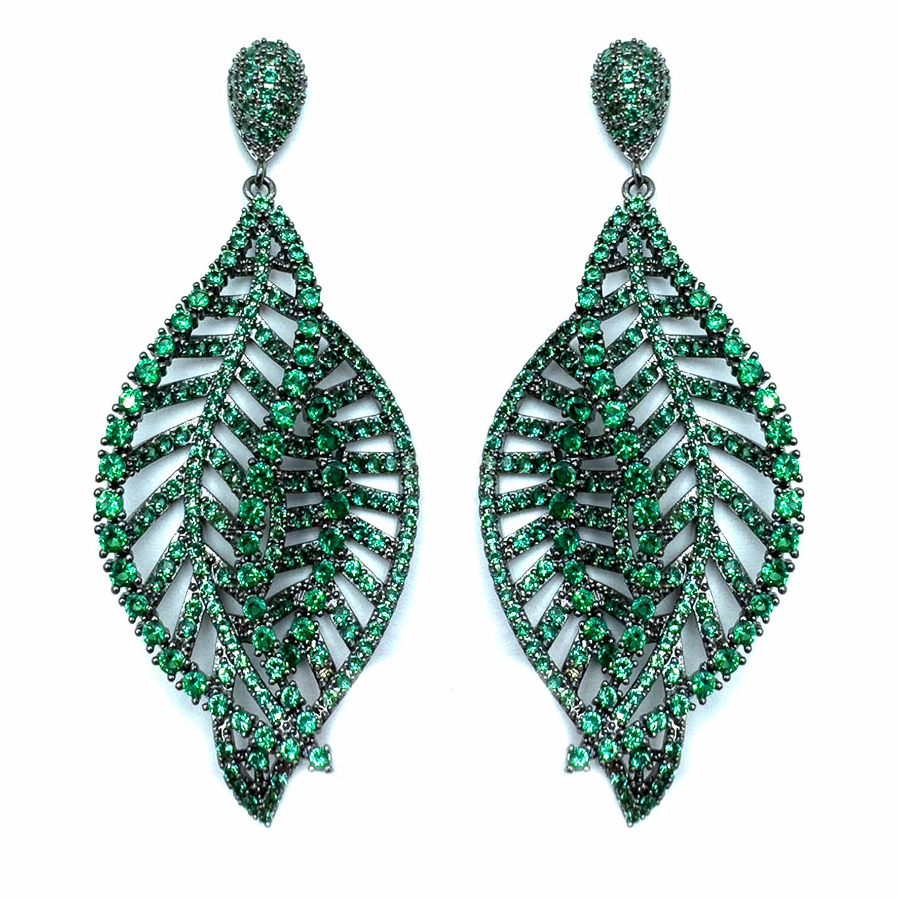 Palestro Milano Orecchini Verde Doppia foglia di Zirconi