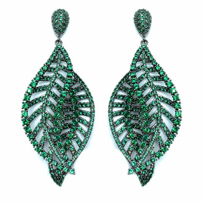 Palestro Milano Orecchini Verde Doppia foglia di Zirconi