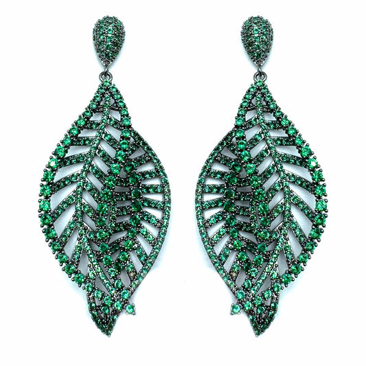 Palestro Milano Orecchini Verde Doppia foglia di Zirconi