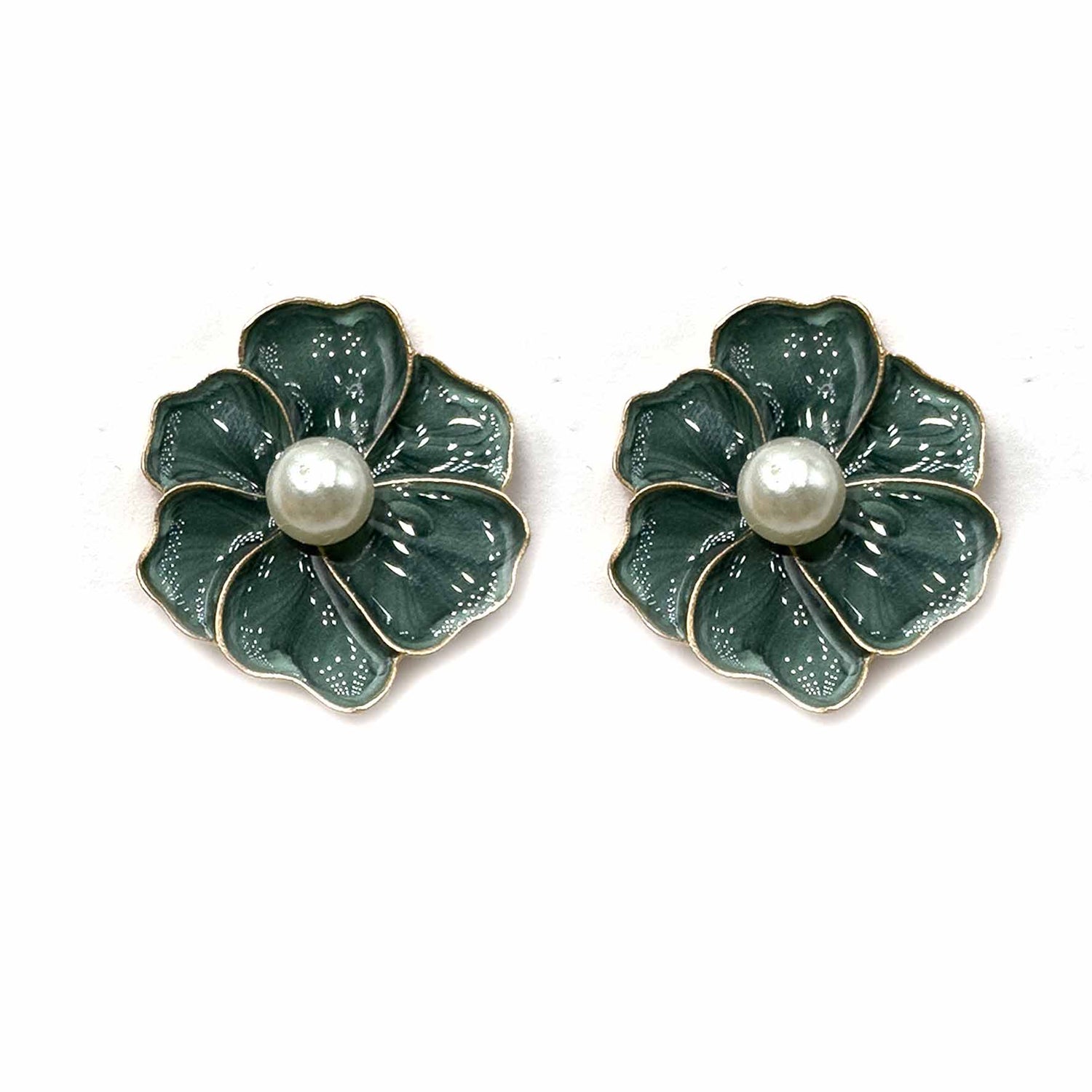 Palestro Milano Orecchini Verde Fiorellini Smaltati con Perlina