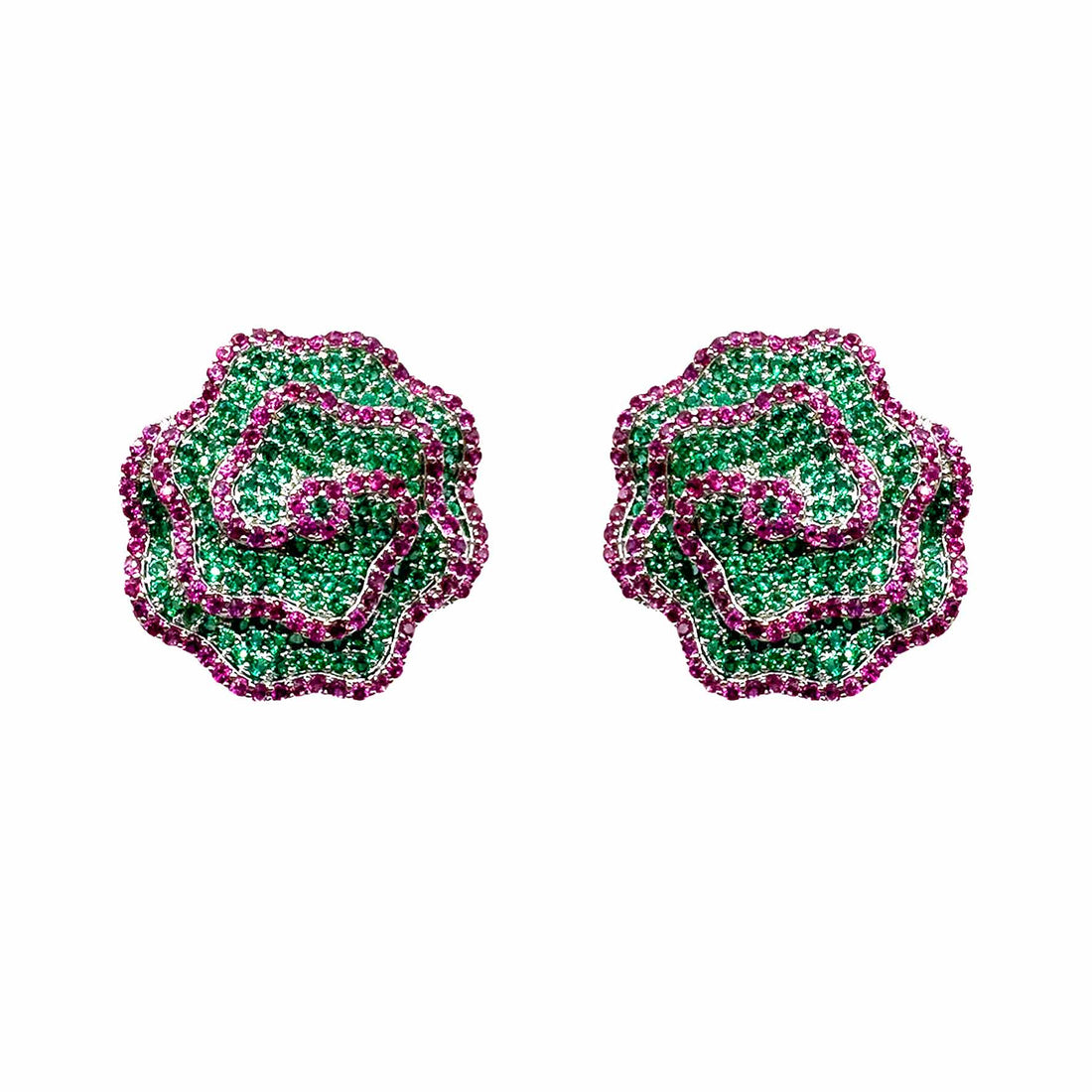 Palestro Milano Orecchini Verde/Fucsia Roselline di pavè