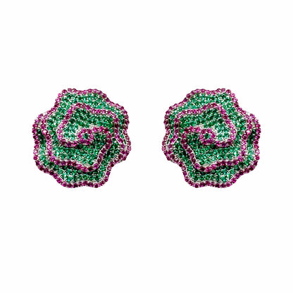 Palestro Milano Orecchini Verde/Fucsia Roselline di pavè