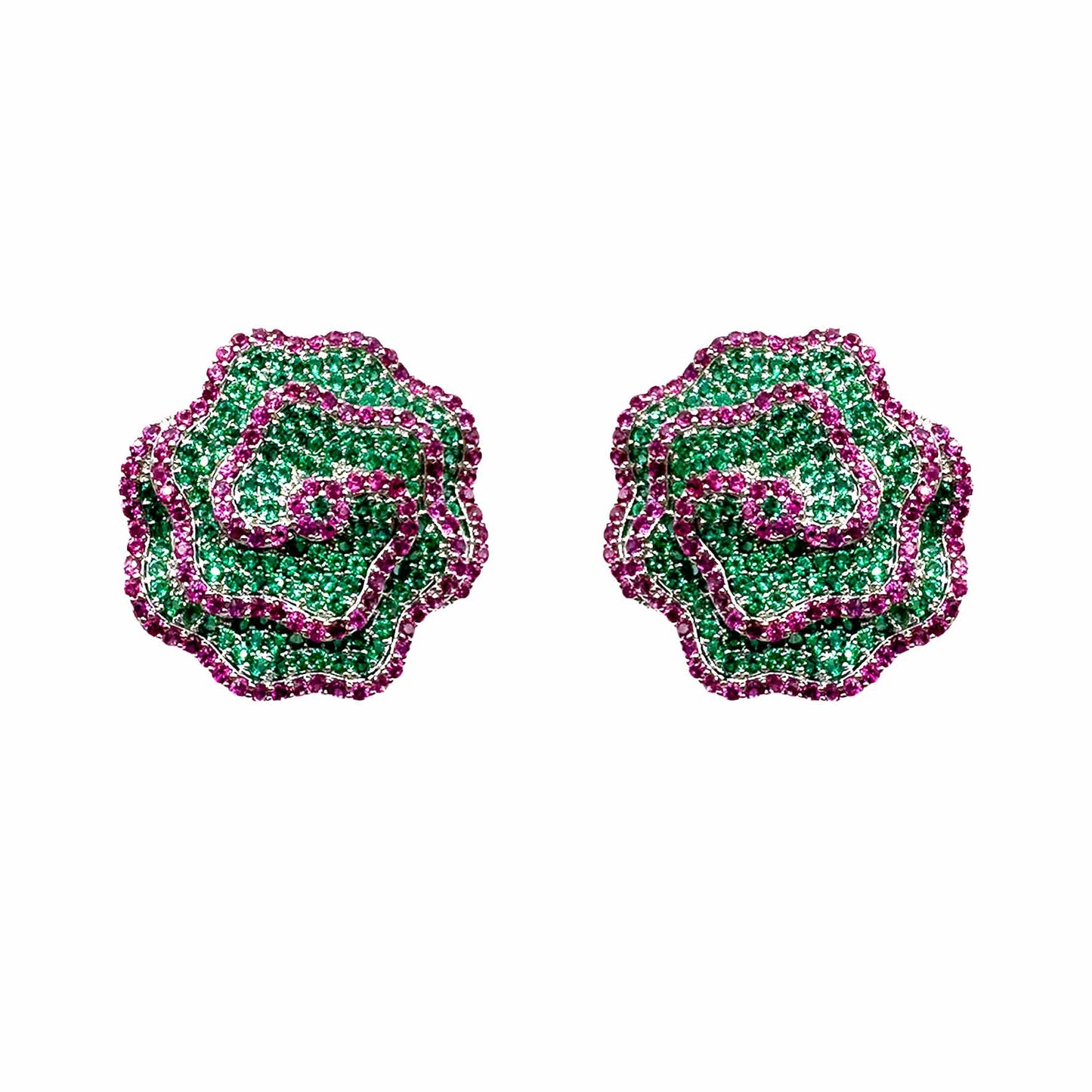 Palestro Milano Orecchini Verde/Fucsia Roselline di pavè
