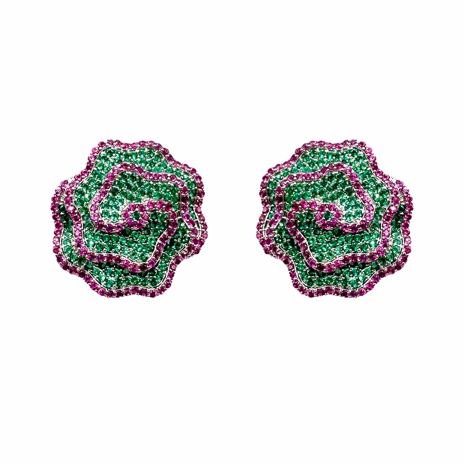 Palestro Milano Orecchini Verde/Fucsia Roselline di pavè