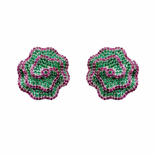 Palestro Milano Orecchini Verde/Fucsia Roselline di pavè