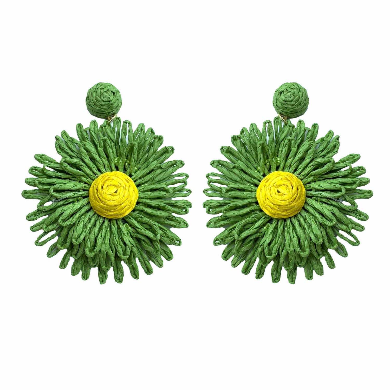 Palestro Milano Orecchini Verde Girasoli colorati in rafia - big edition