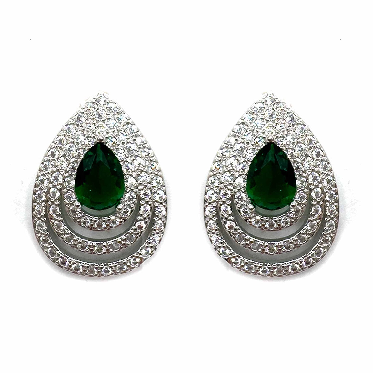 Palestro Milano Orecchini Verde Goccia concentrica di pavè