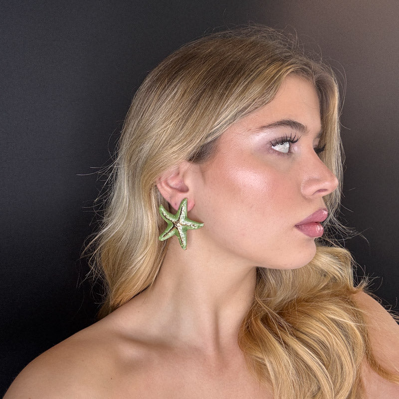 Palestro Milano Orecchini Verde Oliva Stella marina con venatura dorata