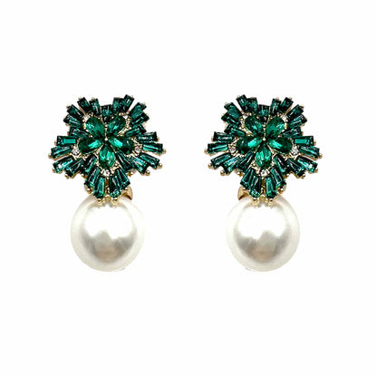 Palestro Milano Orecchini Verde Oro perla bianca Fiocco di Neve perla