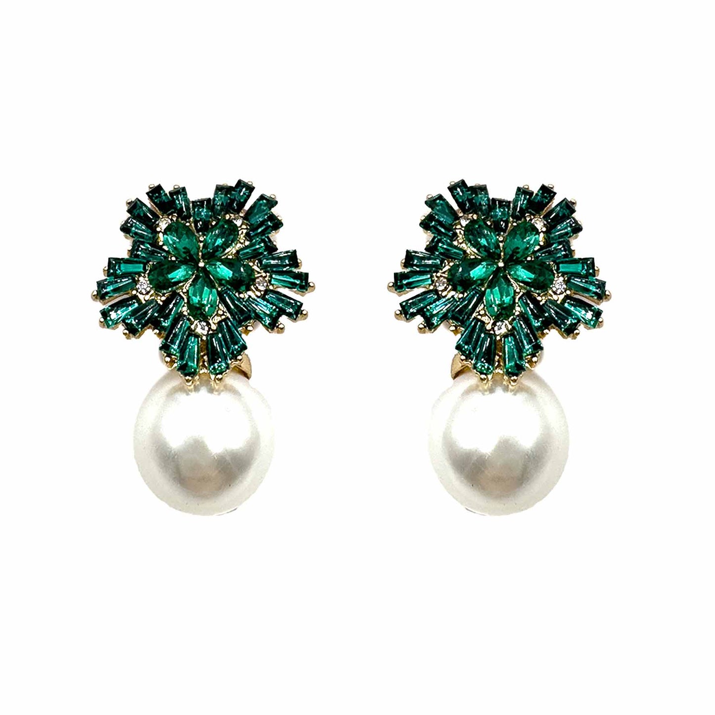 Palestro Milano Orecchini Verde Oro perla bianca Fiocco di Neve perla