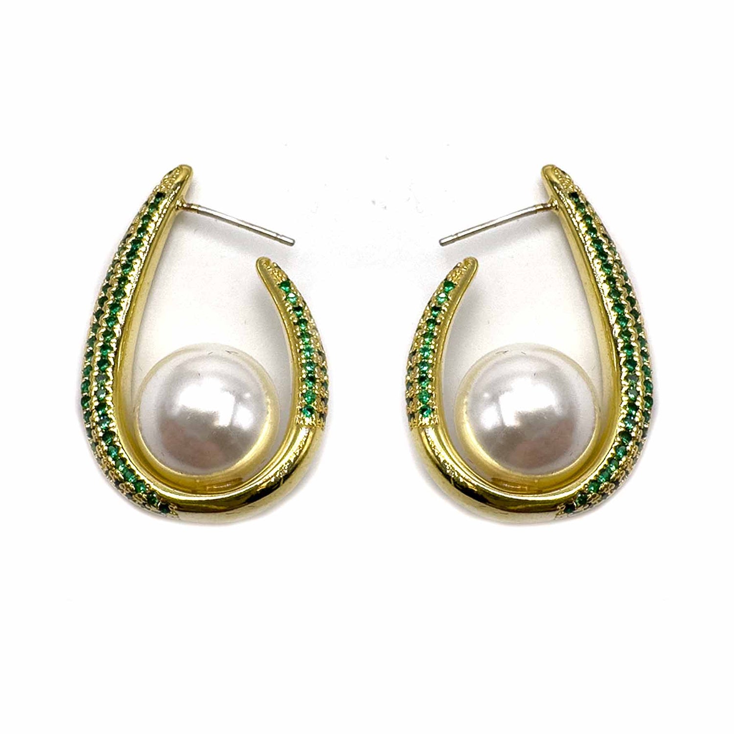 Palestro Milano Orecchini Verde Ovali di pavè con perla