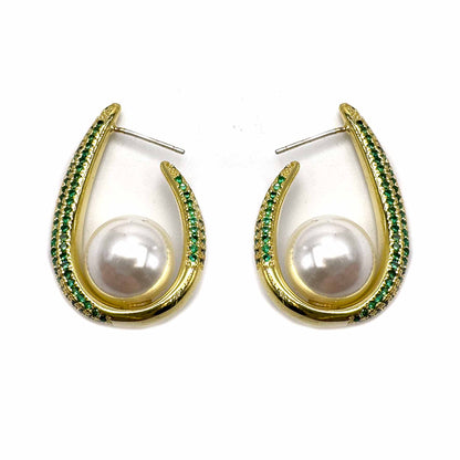 Palestro Milano Orecchini Verde Ovali di pavè con perla