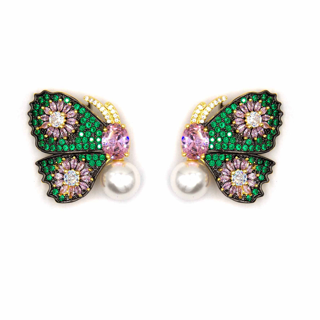Palestro Milano Orecchini Verde Pink - perla bianca Farfalle colorate con perlina