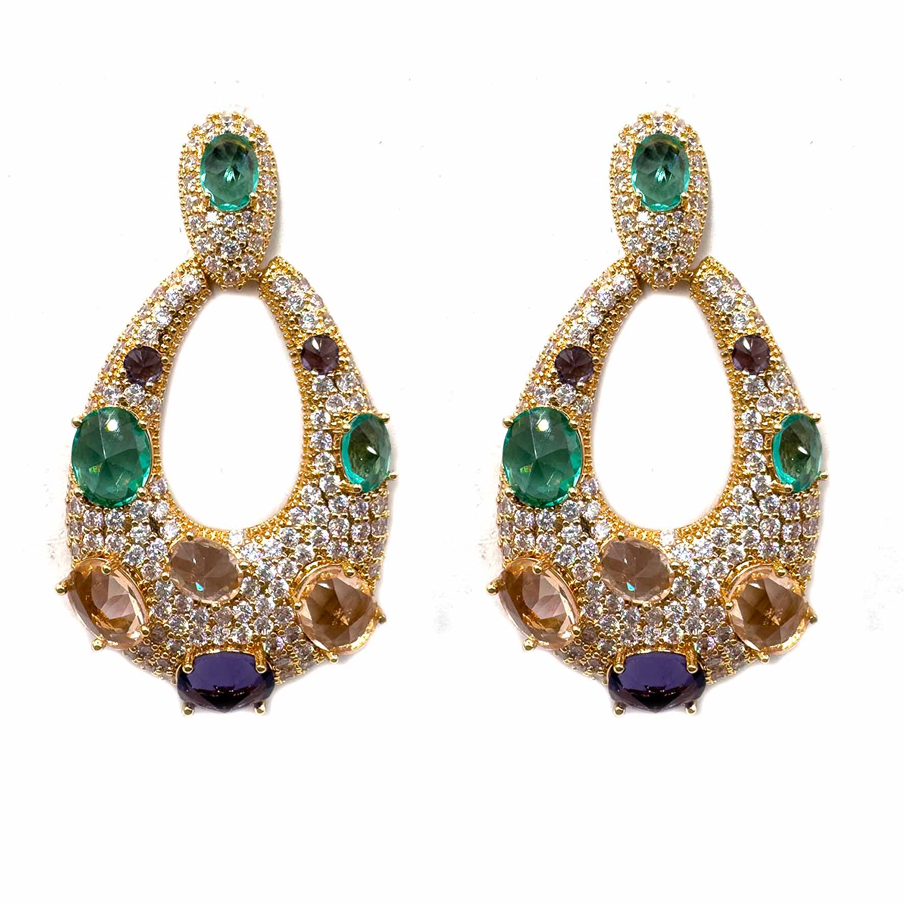 Palestro Milano Orecchini Verde/Pink/Viola Ovali preziosi