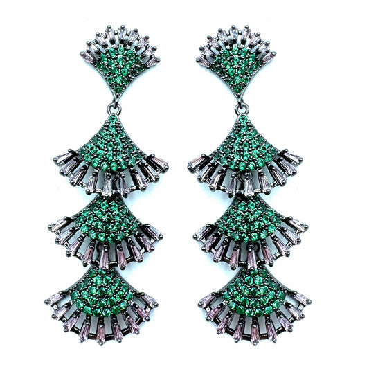 Palestro Milano Orecchini Verde-Rosa Frange di pavè