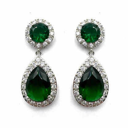 Palestro Milano Orecchini Verde Smeraldo Goccia di Cristallo&amp;Zirconi