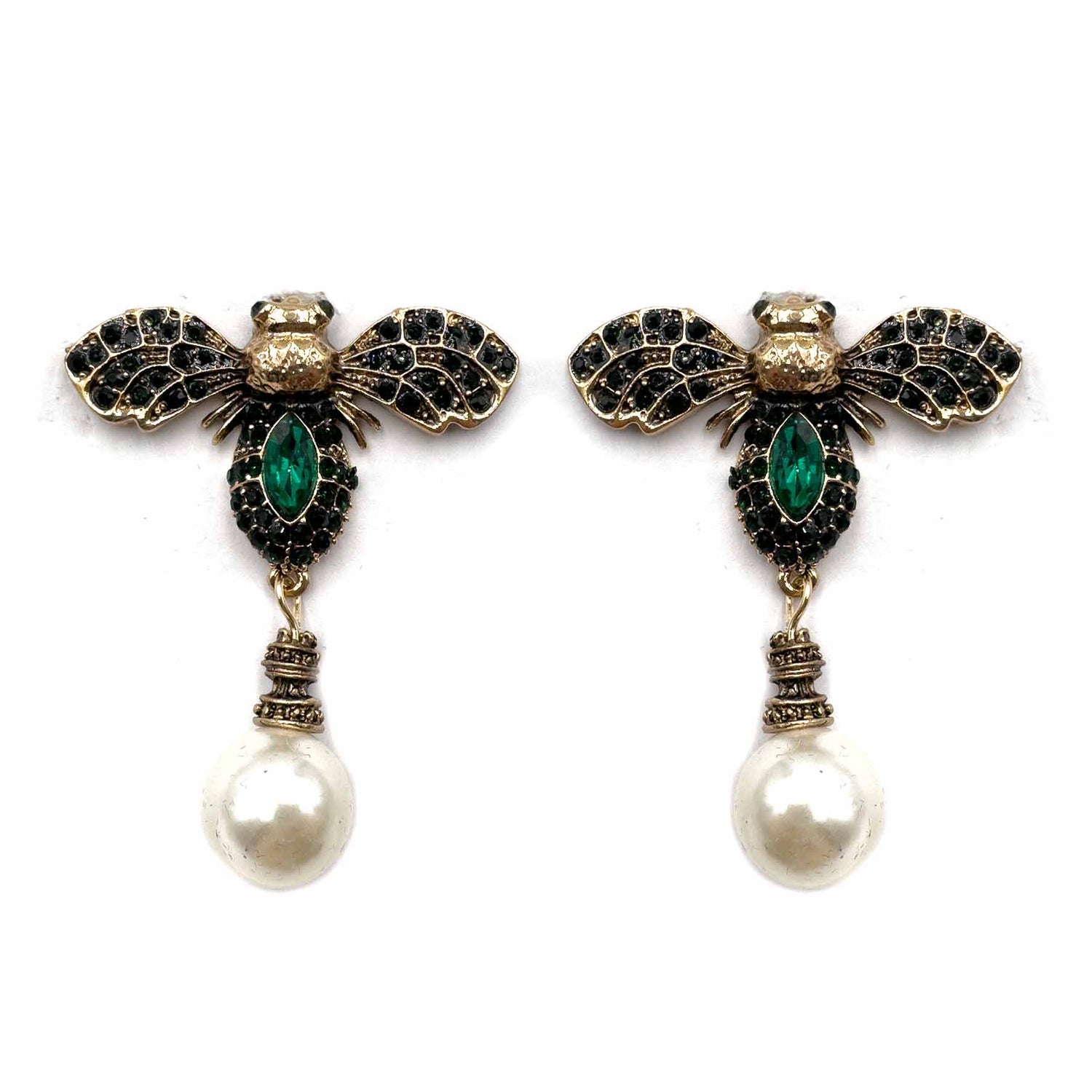 Palestro Milano Orecchini Verde Smeraldo Mosca Reale con perla