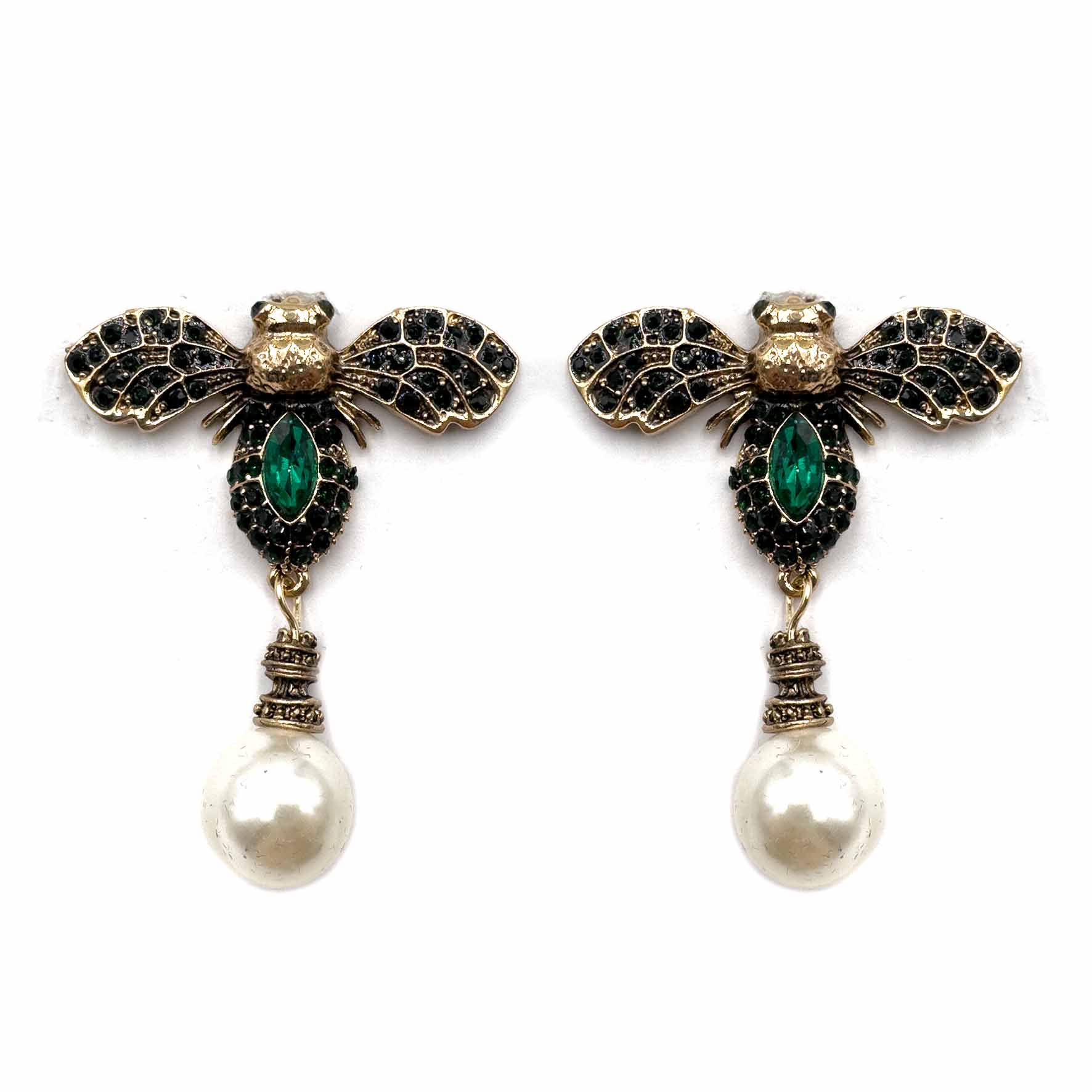 Palestro Milano Orecchini Verde Smeraldo Mosca Reale con perla
