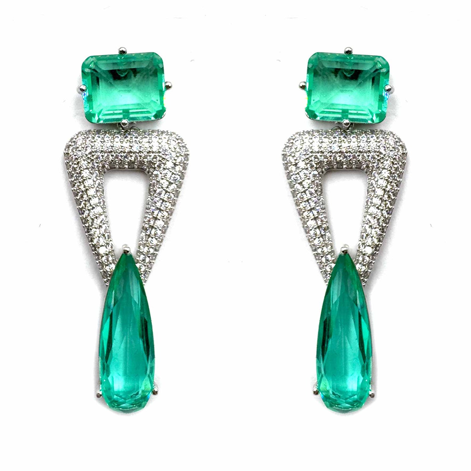 Palestro Milano Orecchini Verde Smeraldo Triangolo di pavè