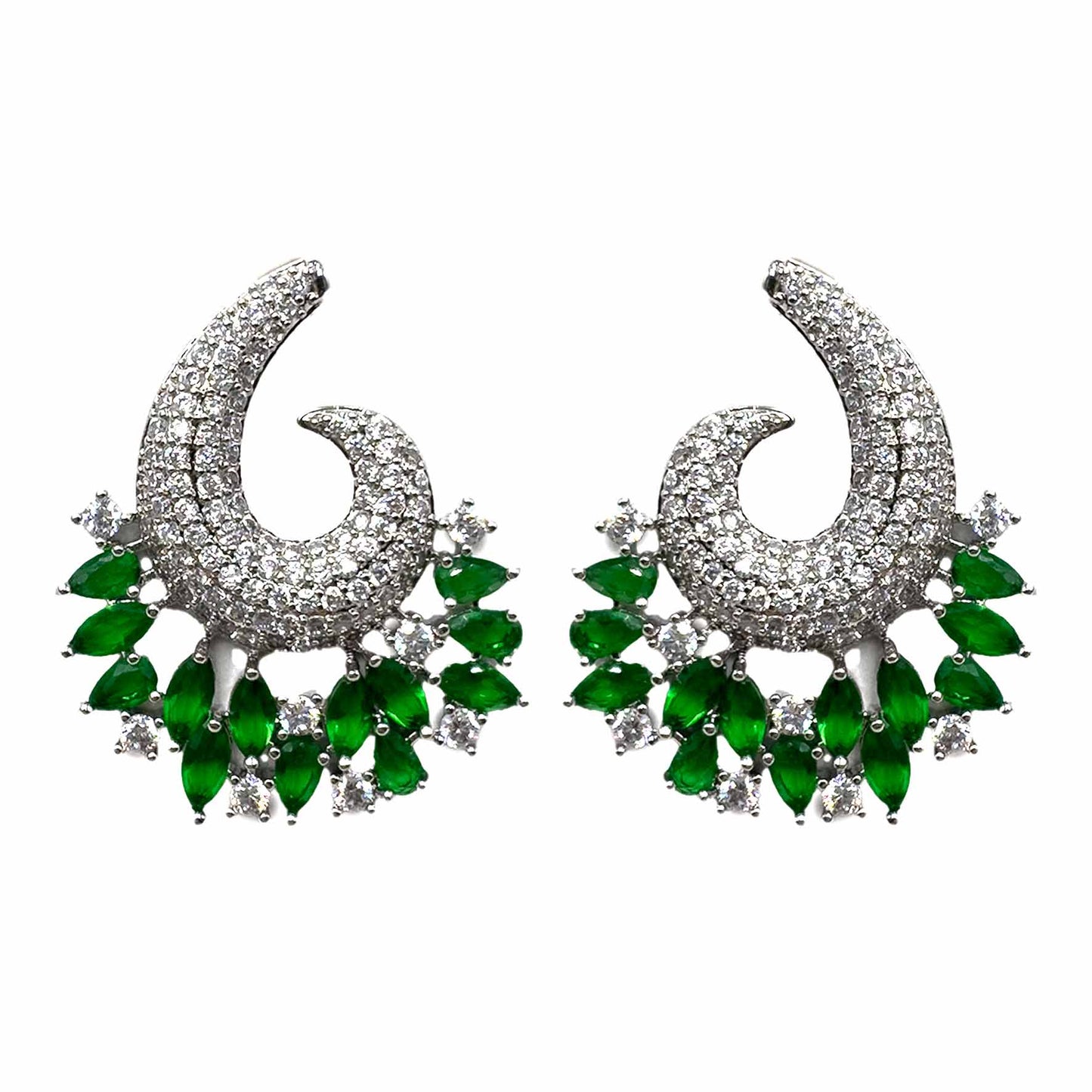 Palestro Milano Orecchini Verde Virgola di pavè con cristalli