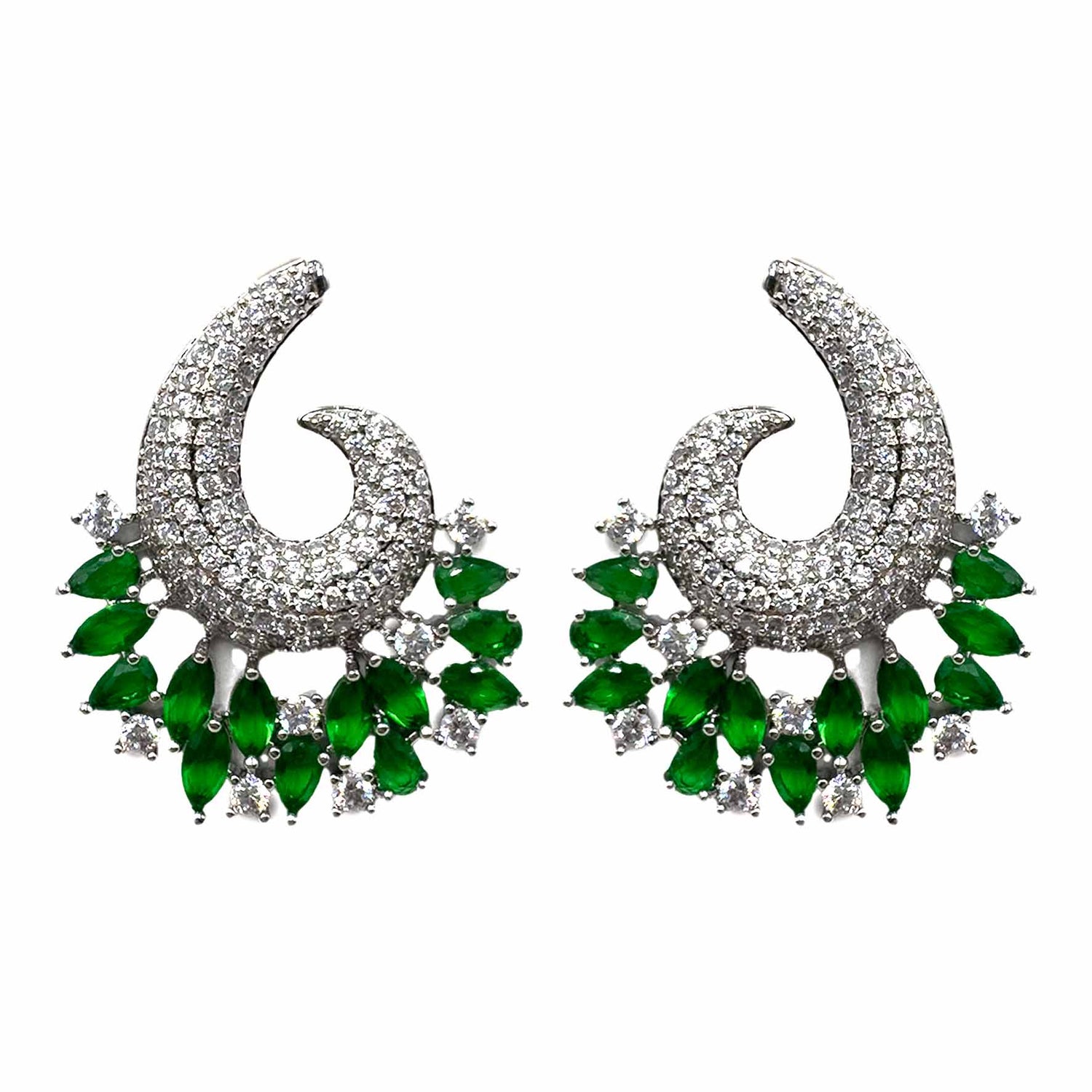 Palestro Milano Orecchini Verde Virgola di pavè con cristalli