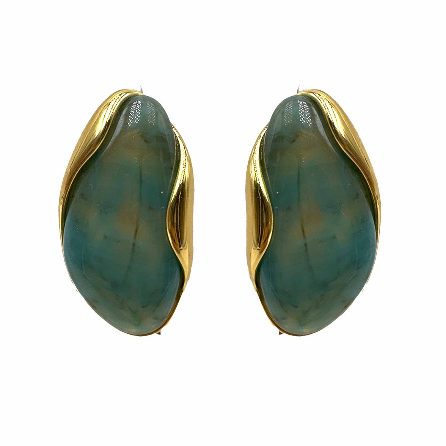 Palestro Milano Orecchini Verdeacqua Bottoni a mandorla perlati