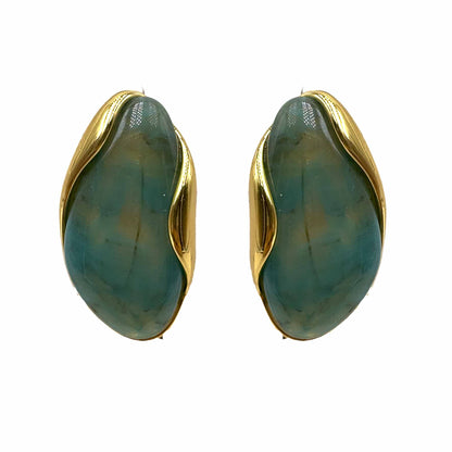 Palestro Milano Orecchini Verdeacqua Bottoni a mandorla perlati