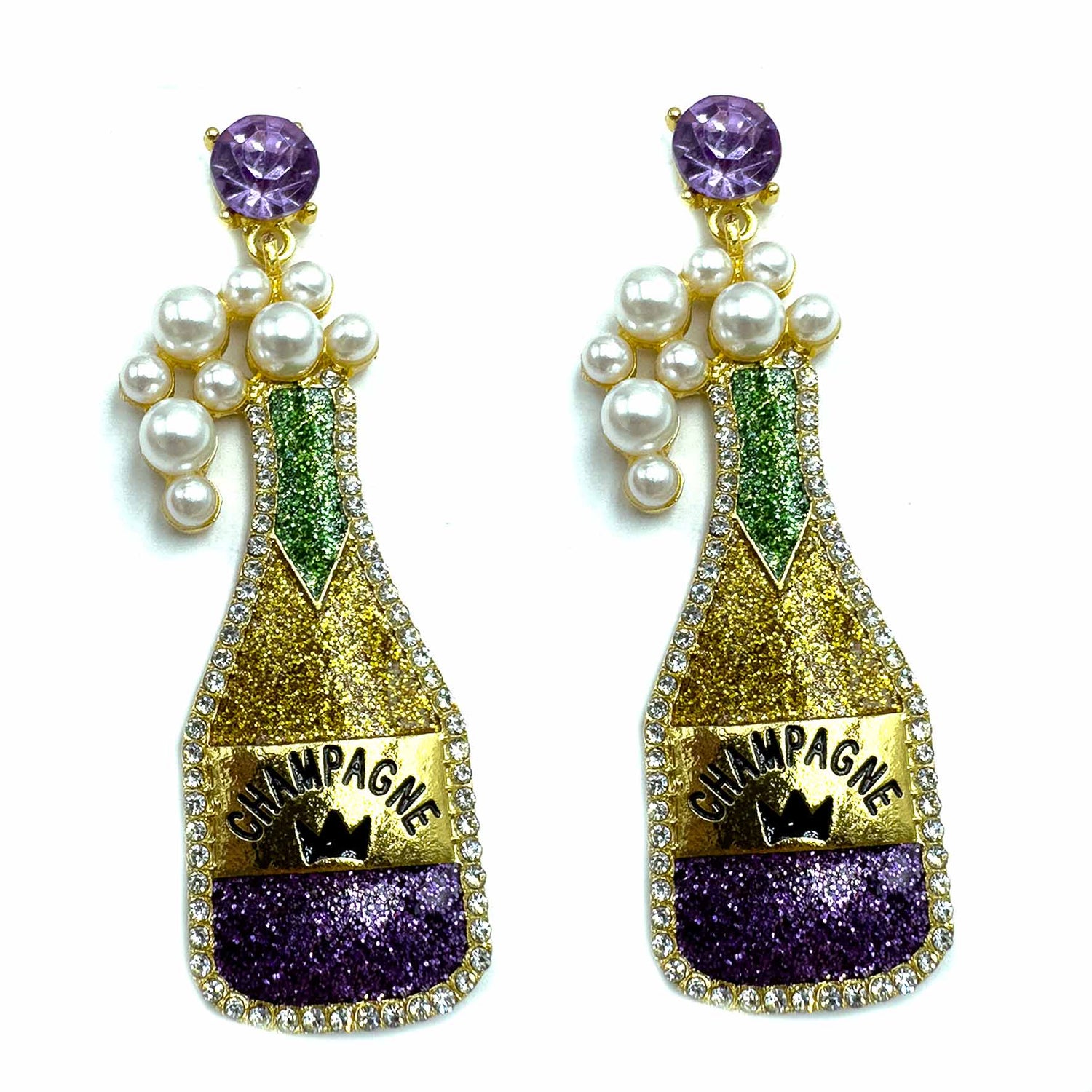 Palestro Milano Orecchini Viola Bottiglia di Champagne