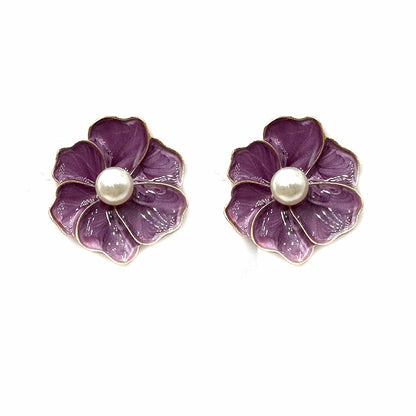 Palestro Milano Orecchini Viola chiaro Fiorellini Smaltati con Perlina