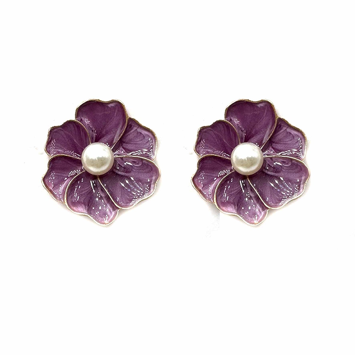 Palestro Milano Orecchini Viola chiaro Fiorellini Smaltati con Perlina