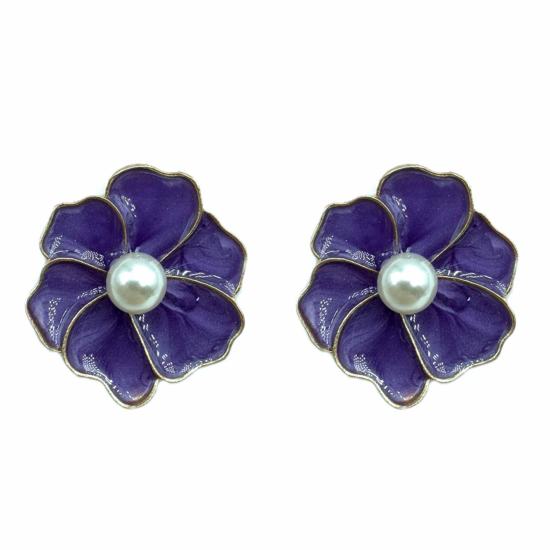 Palestro Milano Orecchini Viola glicine Fiorellini Smaltati con Perlina