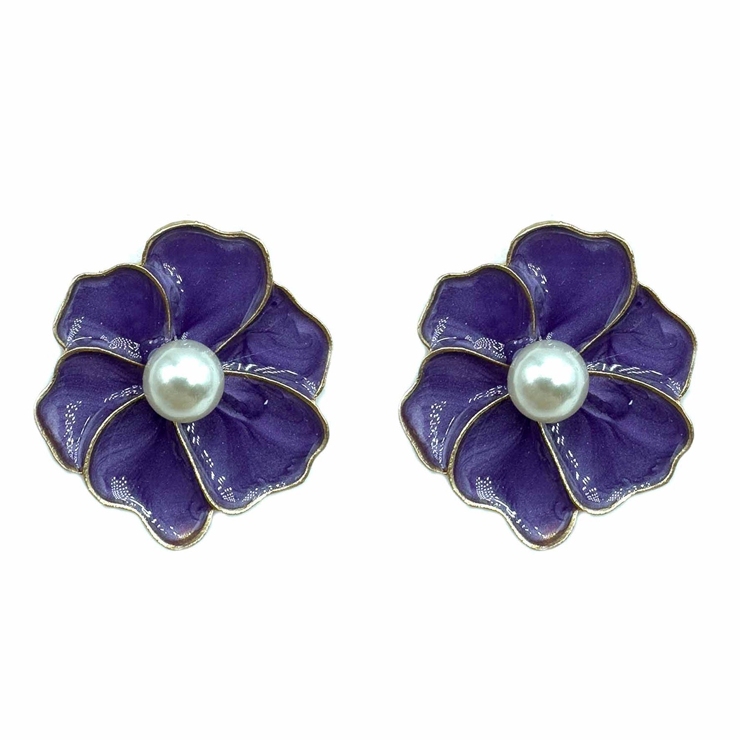 Palestro Milano Orecchini Viola glicine Fiorellini Smaltati con Perlina