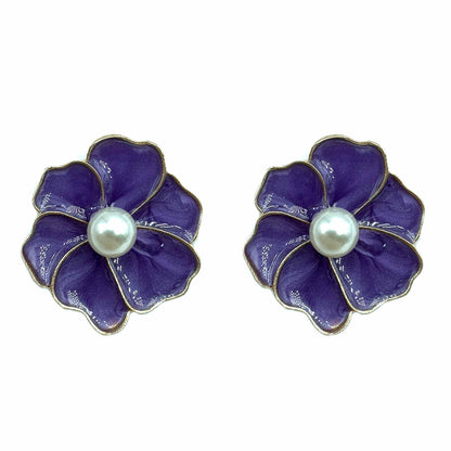 Palestro Milano Orecchini Viola glicine Fiorellini Smaltati con Perlina - ex demo