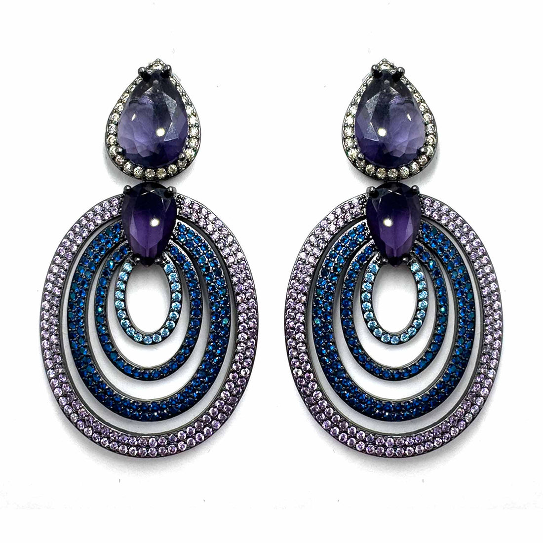 Palestro Milano Orecchini Violet/Blu Tondo di pavè con doppia goccia