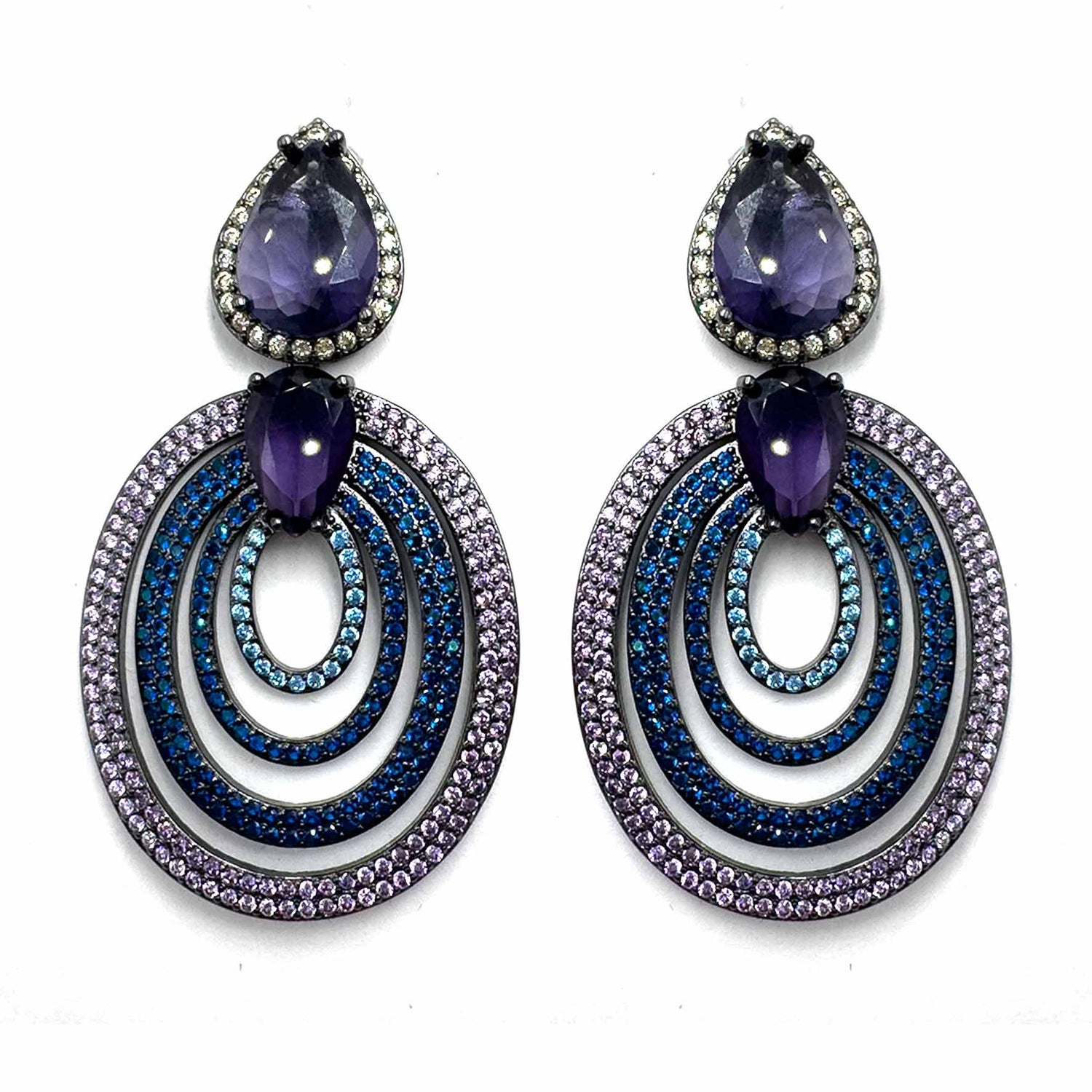 Palestro Milano Orecchini Violet/Blu Tondo di pavè con doppia goccia