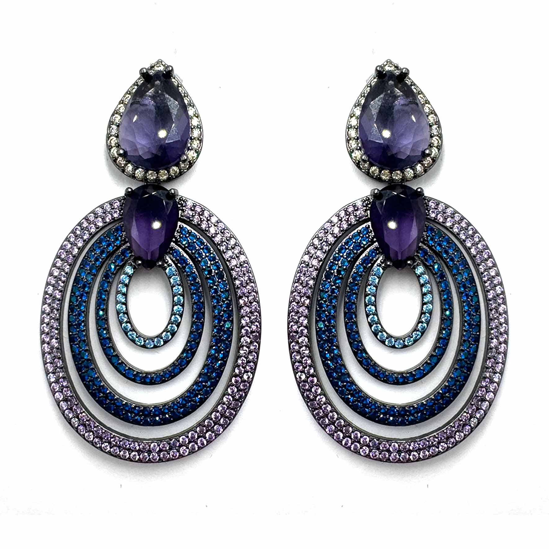 Palestro Milano Orecchini Violet/Blu Tondo di pavè con doppia goccia