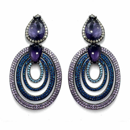 Palestro Milano Orecchini Violet/Blu Tondo di pavè con doppia goccia