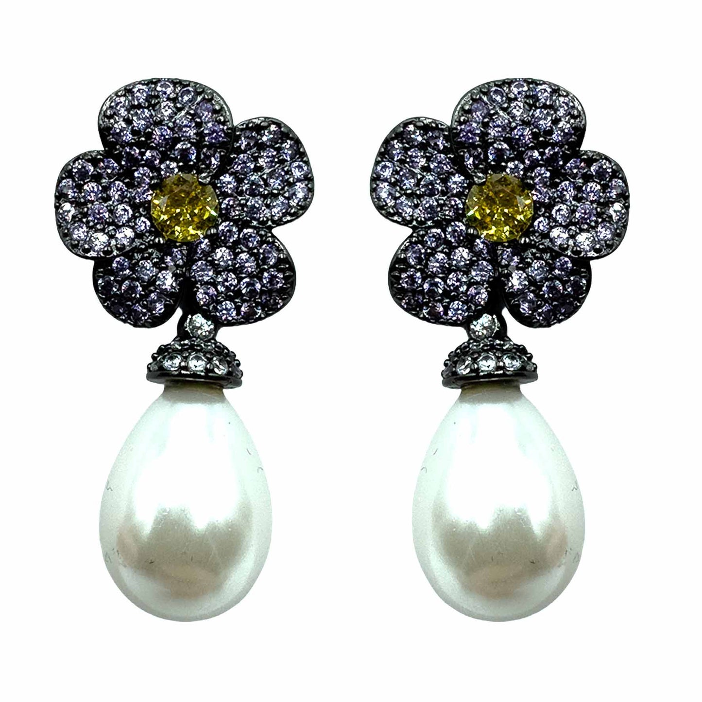 Palestro Milano Orecchini Violetta Margherite di zirconi con perla